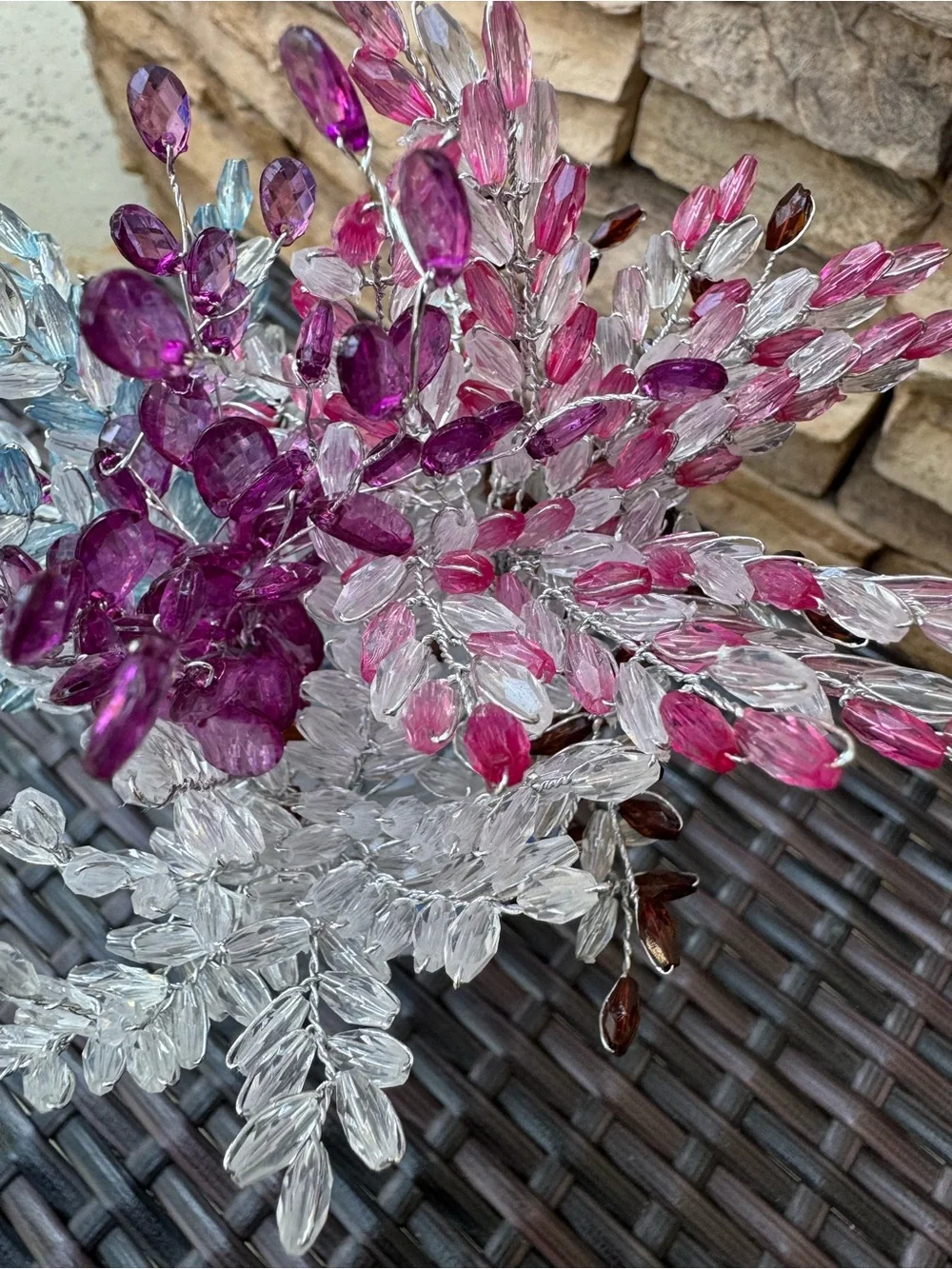 Decorative Purple, Pink and Clear Beaded Stem Arrangement - Home Accents